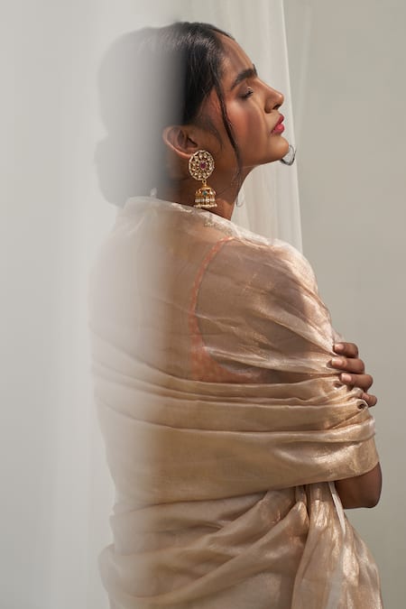 Buy_Five Point Five_Off White Tissue Banhi Handloom Woven Pattern Saree With Running Blouse_Online_at_Aza_Fashions
