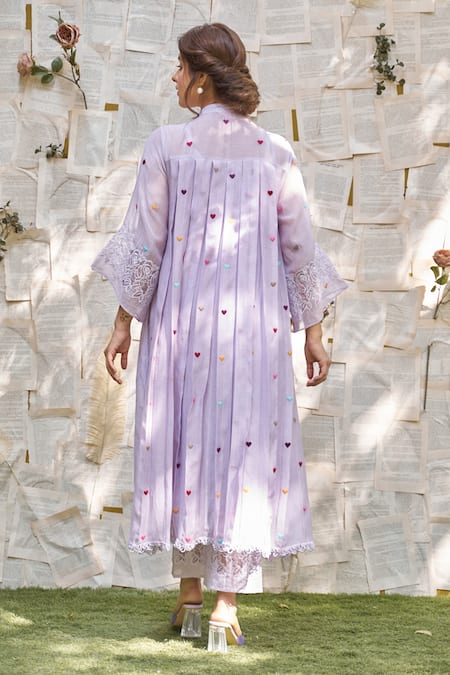 Shop Naaz By Noor Purple , , Organza, Heart Thread Kurta And Pant Set at Aza Fashions Shop_Naaz By Noor_Purple , , Organza, Heart Thread Kurta And Pant Set _at_Aza_Fashions