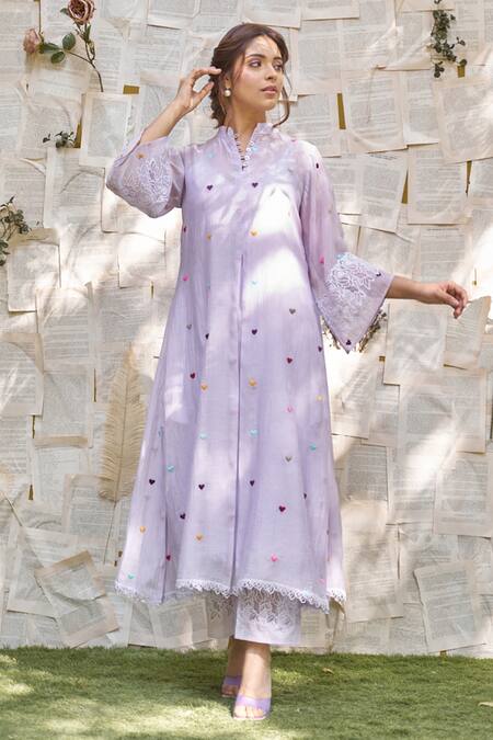 Shop Naaz By Noor Purple , , Organza, Heart Thread Kurta And Pant Set Online at Aza Fashions Shop_Naaz By Noor_Purple , , Organza, Heart Thread Kurta And Pant Set _Online_at_Aza_Fashions