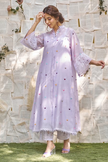Naaz By Noor Purple , , Organza, Heart Thread Kurta And Pant Set at Aza Fashions Naaz By Noor_Purple , , Organza, Heart Thread Kurta And Pant Set _at_Aza_Fashions