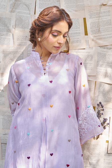 Buy Naaz By Noor Purple , , Organza, Heart Thread Kurta And Pant Set Buy_Naaz By Noor_Purple , , Organza, Heart Thread Kurta And Pant Set
