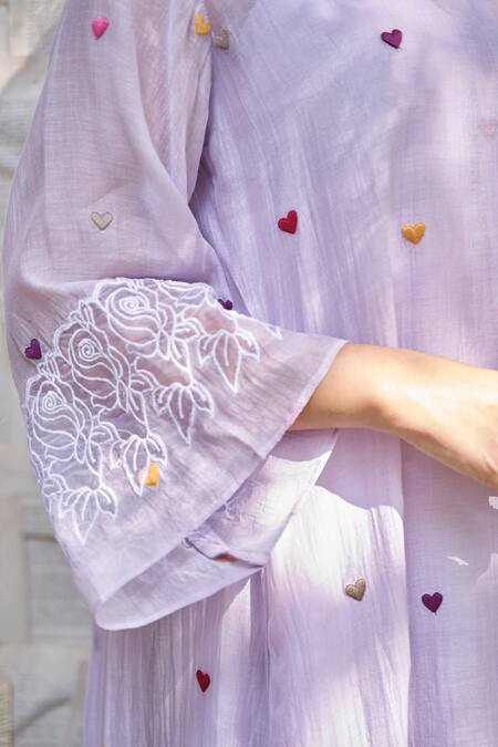 Shop Naaz By Noor Purple , , Organza, Heart Thread Kurta And Pant Set Shop_Naaz By Noor_Purple , , Organza, Heart Thread Kurta And Pant Set