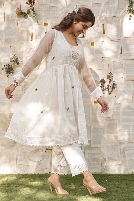 Buy Naaz By Noor Off White Cotton, Chanderi Embroidery, Lace Thread Peplum Jacket Pant Set Online at Aza Fashions Buy_Naaz By Noor_Off White Cotton, Chanderi Embroidery, Lace Thread Peplum Jacket Pant Set _Online_at_Aza_Fashions