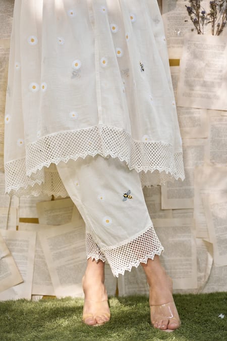 Shop Naaz By Noor Off White Cotton, Chanderi Embroidery, Lace Thread Peplum Jacket Pant Set Online at Aza Fashions Shop_Naaz By Noor_Off White Cotton, Chanderi Embroidery, Lace Thread Peplum Jacket Pant Set _Online_at_Aza_Fashions