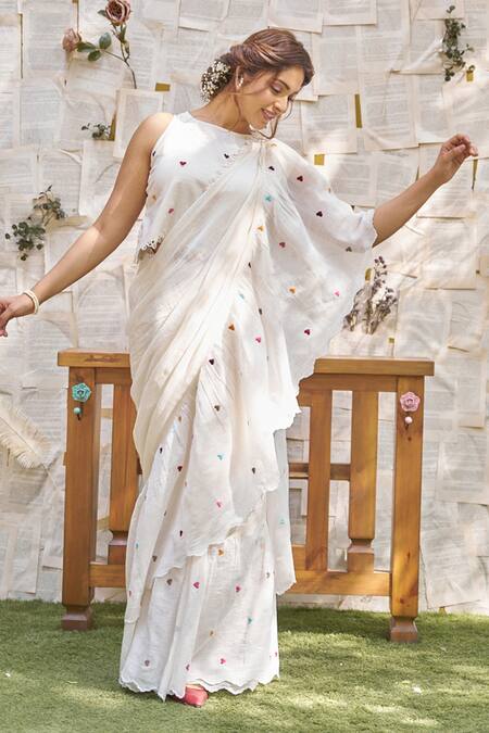 Buy Naaz By Noor White Cotton Chanderi Embroidered And Heart Ruffle Saree & Blouse Set Online at Aza Fashions Buy_Naaz By Noor_White Cotton Chanderi Embroidered And Heart Ruffle Saree & Blouse Set _Online_at_Aza_Fashions