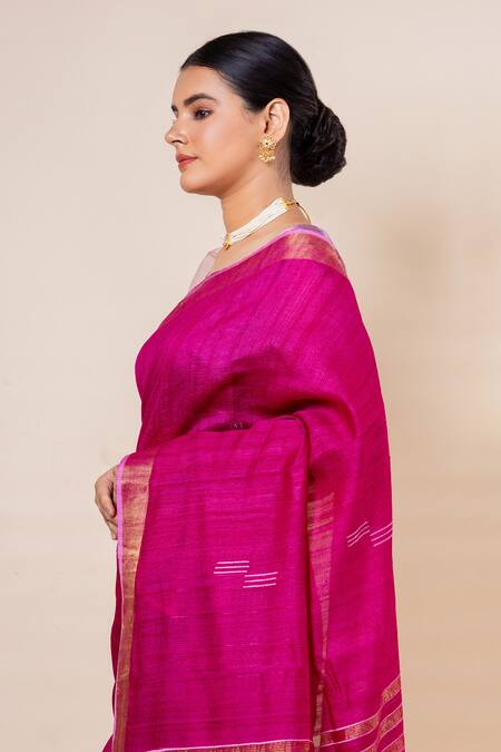 Taba Kashi By Artika Shah_Pink Tusser Silk Plain Saree With Unstitched Blouse Fabric _at_Aza_Fashions