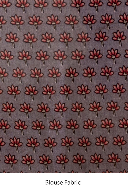 Taba Kashi By Artika Shah_Grey Russian Silk Placement Print Saree With Unstitched Blouse Fabric _Online_at_Aza_Fashions