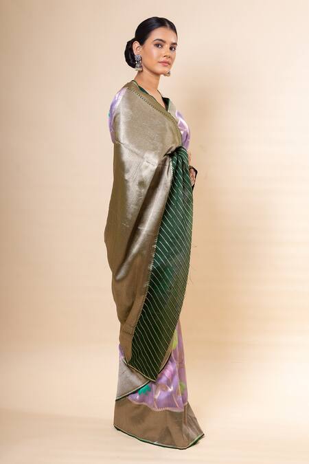 Buy_Taba Kashi By Artika Shah_Purple Viscose Georgette Pattern Saree With Unstitched Blouse Fabric _Online_at_Aza_Fashions