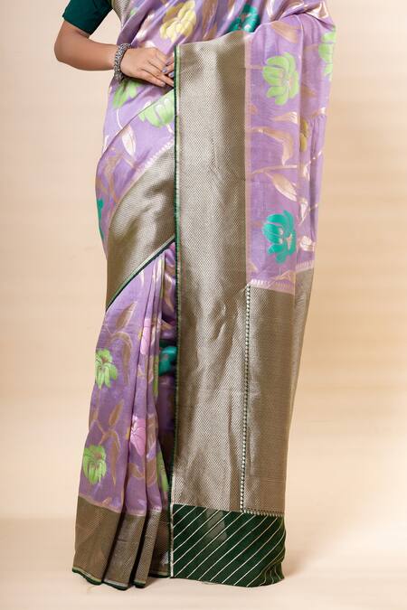 Taba Kashi By Artika Shah_Purple Viscose Georgette Pattern Saree With Unstitched Blouse Fabric _at_Aza_Fashions
