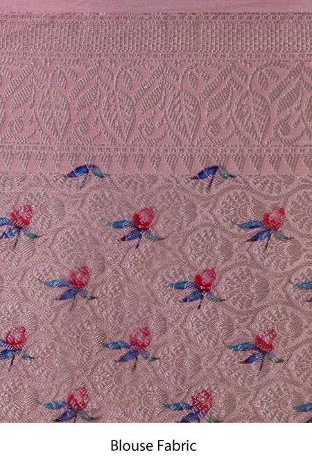 Taba Kashi By Artika Shah_Peach Kota Silk Embroidery Flower Saree With Unstitched Blouse Fabric _Online_at_Aza_Fashions