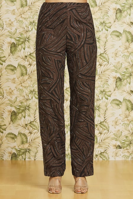 Mishru_Black Jacket And Pant Organza Embroidery Applique Line Jacket Sleeveless Set _at_Aza_Fashions