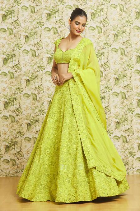 Mishru Green Lehenga And Dupatta Organza Embroidery 3d Dense Bridal Set Online at Aza Fashions Mishru_Green Lehenga And Dupatta Organza Embroidery 3d Dense Bridal Set _Online_at_Aza_Fashions