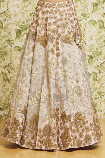 Mishru_Pink Lehenga And Dupatta Organza Embroidery Floral Bunches Bridal Set _at_Aza_Fashions
