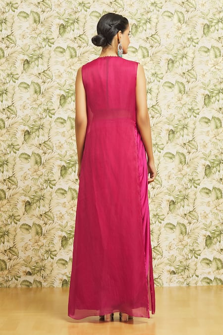 Mishru Fuchsia Sequin Embroidered Skirt Set 