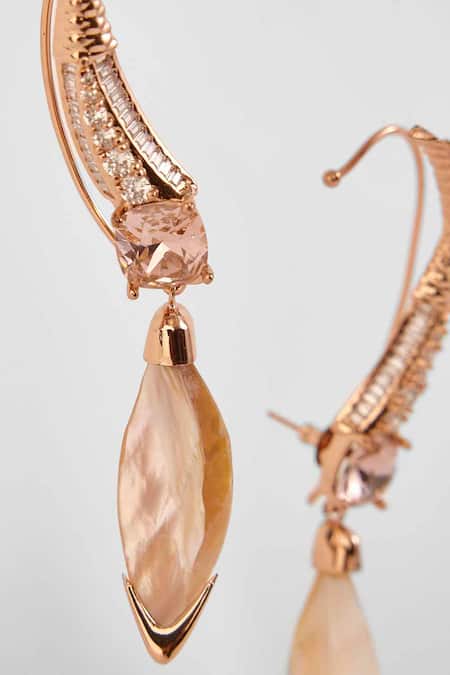 Shop Outhouse Pink Crystals, Stones Le Palm Serefina Ear Cuffs at Aza Fashions Shop_Outhouse_Pink Crystals, Stones Le Palm Serefina Ear Cuffs _at_Aza_Fashions