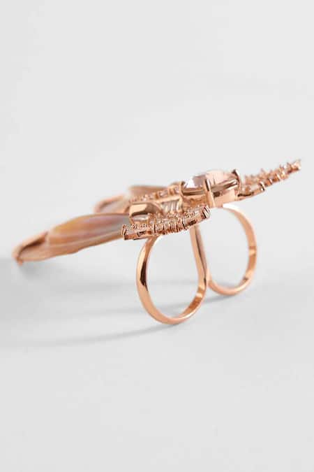 Outhouse Pink Crystals, Cut Work Le Palm Serefina Double Ring Online at Aza Fashions Outhouse_Pink Crystals, Cut Work Le Palm Serefina Double Ring _Online_at_Aza_Fashions