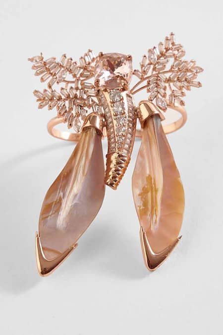 Buy Outhouse Pink Crystals, Cut Work Le Palm Serefina Double Ring Online at Aza Fashions Buy_Outhouse_Pink Crystals, Cut Work Le Palm Serefina Double Ring _Online_at_Aza_Fashions