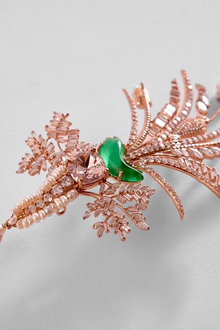 Outhouse Gold Plated Crystals, Pearls Le Sunset Palm Brooch Online at Aza Fashions Outhouse_Gold Plated Crystals, Pearls Le Sunset Palm Brooch _Online_at_Aza_Fashions