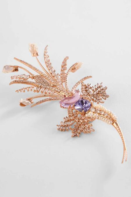 Outhouse Gold Plated Crystals, Pearls, Stones Le Sunset Palm Embellished Brooch Online at Aza Fashions Outhouse_Gold Plated Crystals, Pearls, Stones Le Sunset Palm Embellished Brooch _Online_at_Aza_Fashions