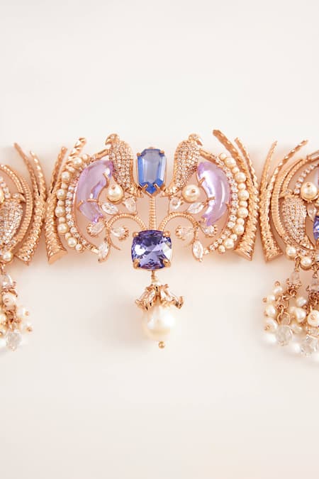 Outhouse Pink Le Palmetto Embellished Choker Necklace Online at Aza Fashions Outhouse_Pink Le Palmetto Embellished Choker Necklace _Online_at_Aza_Fashions