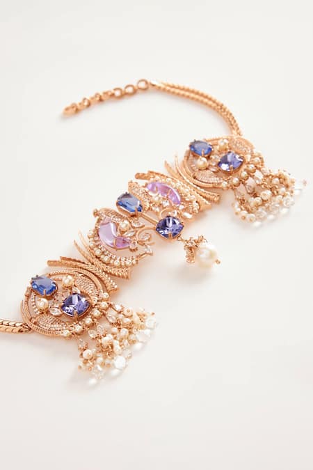 Buy Outhouse Pink Le Palmetto Embellished Choker Necklace Online at Aza Fashions Buy_Outhouse_Pink Le Palmetto Embellished Choker Necklace _Online_at_Aza_Fashions