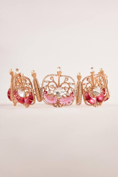 Outhouse Pink Le Praia Embellished Choker Necklace Online at Aza Fashions Outhouse_Pink Le Praia Embellished Choker Necklace _Online_at_Aza_Fashions