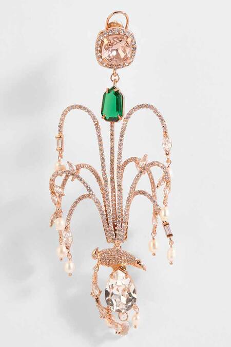 Outhouse_Gold Plated Crystals, Pearls, Stones Le Sunset Long Earrings _Online_at_Aza_Fashions