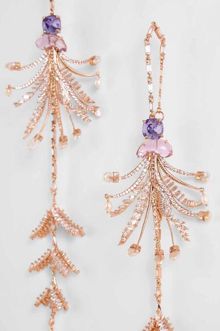 Outhouse Gold Plated Crystals, Pearls, Stones Le Sunset Palm Shoulder Grazers Online at Aza Fashions Outhouse_Gold Plated Crystals, Pearls, Stones Le Sunset Palm Shoulder Grazers _Online_at_Aza_Fashions