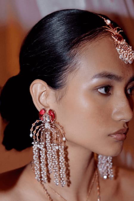 Shop_Outhouse_Gold Plated Crystals, Pearls The Faena Dewdrop Earrings _at_Aza_Fashions