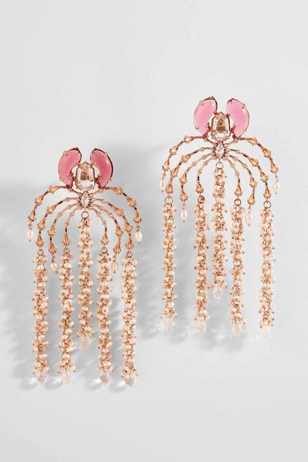 Outhouse_Gold Plated Crystals, Pearls The Faena Dewdrop Earrings _Online_at_Aza_Fashions