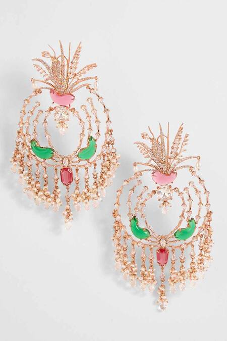 Outhouse Gold Plated Carved Stones Palm Le Grande Earrings