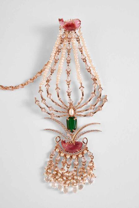 Outhouse Gold Plated Crystals, Pearls Palm Le Grande Sahara Earrings Online at Aza Fashions Outhouse_Gold Plated Crystals, Pearls Palm Le Grande Sahara Earrings _Online_at_Aza_Fashions