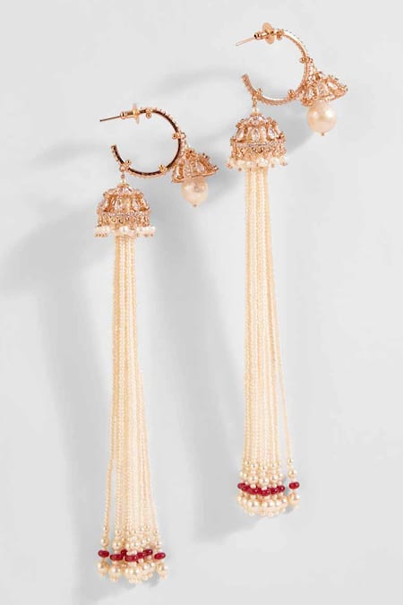 Shop_Outhouse_Gold Plated Crystals, Pearls The Paloma Hoop Earrings _at_Aza_Fashions