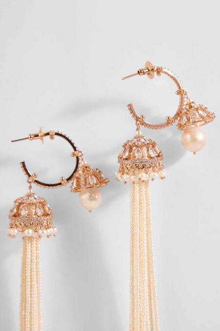 Outhouse_Gold Plated Crystals, Pearls The Paloma Hoop Earrings _Online_at_Aza_Fashions