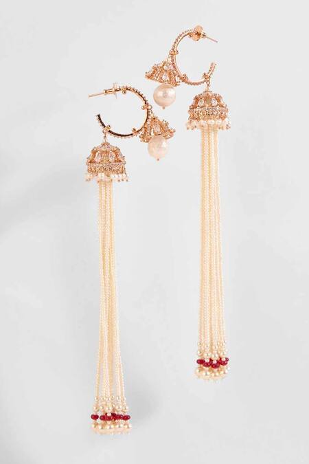 Buy_Outhouse_Gold Plated Crystals, Pearls The Paloma Hoop Earrings _Online_at_Aza_Fashions