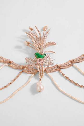 Outhouse_Pink Crystals, Beads Le Sunset Palm Head Harness _Online_at_Aza_Fashions