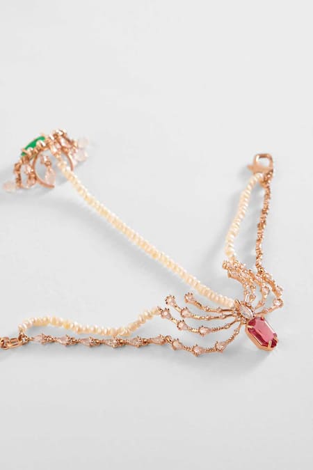Outhouse_Pink Crystals, Pearls The Faena Hand Harness _Online_at_Aza_Fashions