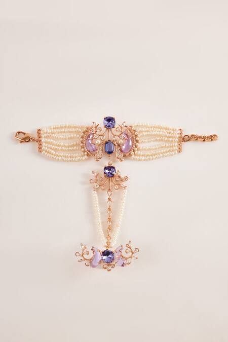 Outhouse_Pink Natural Pearls Le Palmetto Hand Harness _Online_at_Aza_Fashions