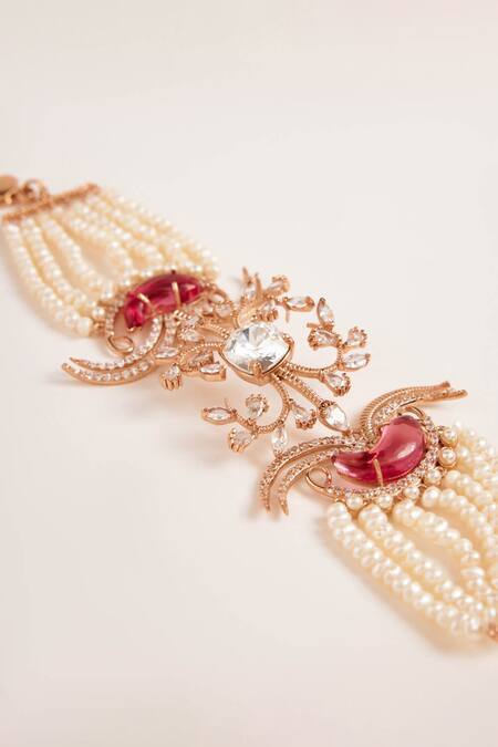 Outhouse Pink Crystals, Diamonds Le Palm Double Fish Bracelet Online at Aza Fashions Outhouse_Pink Crystals, Diamonds Le Palm Double Fish Bracelet _Online_at_Aza_Fashions