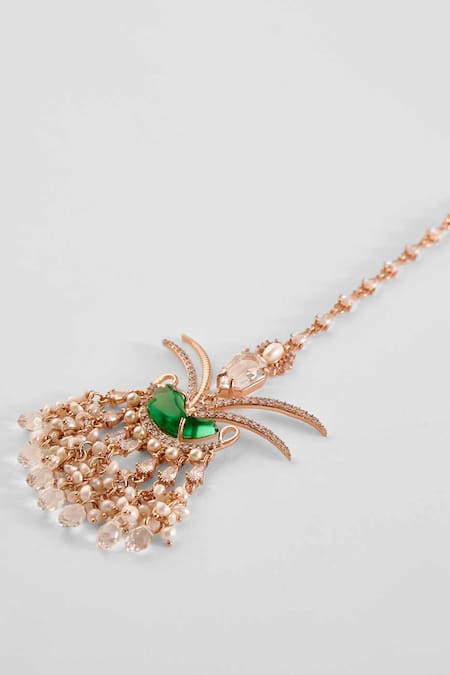 Outhouse_Pink Natural Pearls Le Palm Fish Maangtikka _Online_at_Aza_Fashions