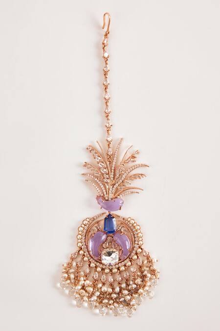 Outhouse Pink Le Palmetto Embellished Maangtikka Online at Aza Fashions Outhouse_Pink Le Palmetto Embellished Maangtikka _Online_at_Aza_Fashions