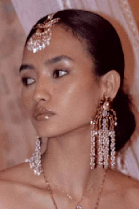 Shop Outhouse Pink Le Palm Fish Embellished Maangtikka at Aza Fashions Shop_Outhouse_Pink Le Palm Fish Embellished Maangtikka _at_Aza_Fashions