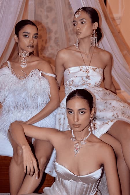 Outhouse Pink Le Palm Fish Embellished Maangtikka Online at Aza Fashions Outhouse_Pink Le Palm Fish Embellished Maangtikka _Online_at_Aza_Fashions