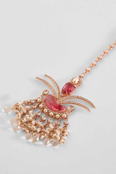 Buy Outhouse Pink Le Palm Fish Embellished Maangtikka Online at Aza Fashions Buy_Outhouse_Pink Le Palm Fish Embellished Maangtikka _Online_at_Aza_Fashions