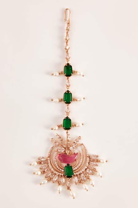 Outhouse_Gold Plated Le Nerina Embellished Maangtikka _Online_at_Aza_Fashions