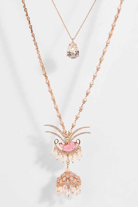 Outhouse Pink Le Palm Fish Layered Necklace Online at Aza Fashions Outhouse_Pink Le Palm Fish Layered Necklace _Online_at_Aza_Fashions