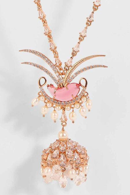 Buy Outhouse Pink Le Palm Fish Layered Necklace Online at Aza Fashions Buy_Outhouse_Pink Le Palm Fish Layered Necklace _Online_at_Aza_Fashions