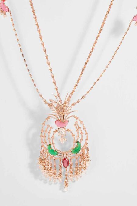 Shop_Outhouse_Pink Cabochons Palm Le Grande Pendant Necklace _at_Aza_Fashions