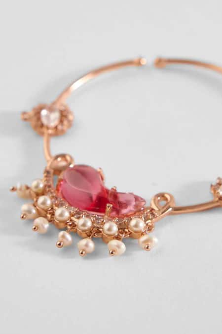 Shop_Outhouse_Pink Crystals, Pearls Le Cleo Embellished Nose Ring _at_Aza_Fashions