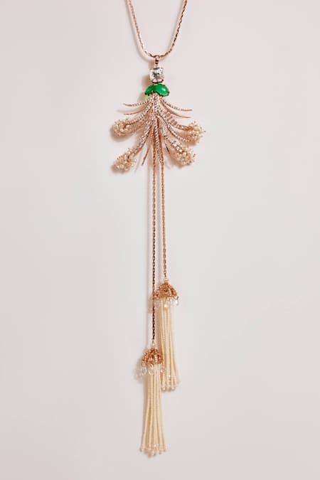 Outhouse_Pink Carved Stones Le Palm Free Fall Embellished Pendant Necklace _Online_at_Aza_Fashions